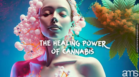 Woman pervaded by healing marijuana molecules