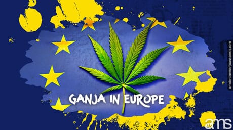marijuana leaf over the flag of the European Union