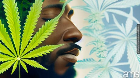 man head and a marijuana leaf