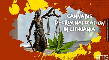 Statue of law and a marijuana leaf in Lithuania