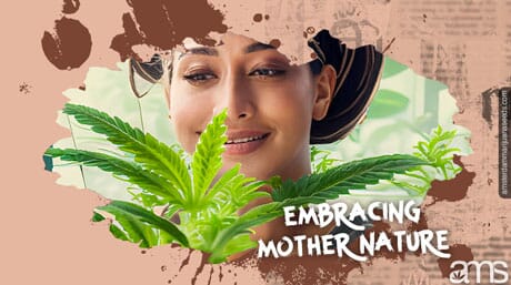 woman observes cannabis plant