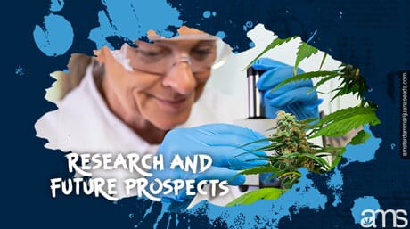 researcher studies a marijuana plant with microscope