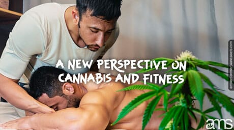 Massaged athlete and in the room a cannabis plant