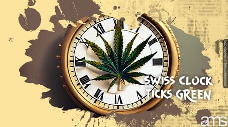 Swiss clock with a cannabis leaf