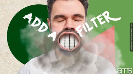 man with an air filter in mouth