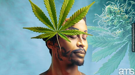 man head and a cannabis leaf