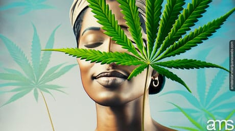 woman head and a cannabis leaf