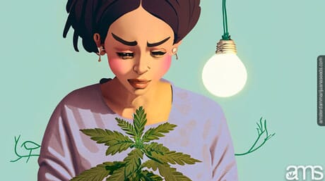 worried girl sadly looks at her weed plant