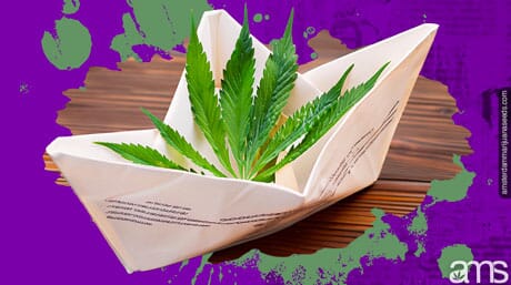 a paper boat and a cannabis leaf