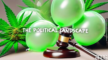 green balloons cannabis leaves and judge gavel